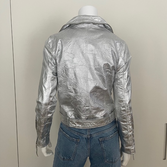 BANO EEMEE Metallic Moto Leather Jacket in Silver - Picture 8 of 13